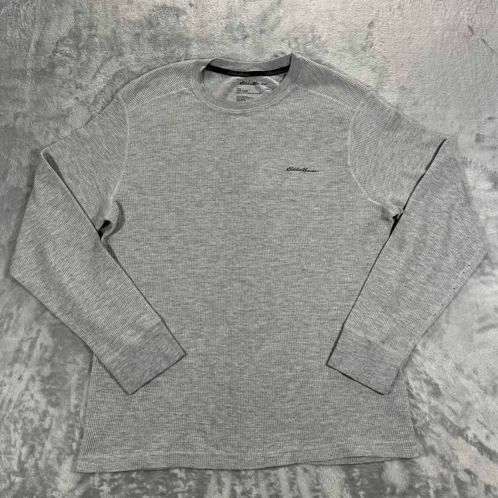 EDDIE BAUER Thermal Pullover Mens Large Gray Waffle Knit Ribbed Fall Outdoor